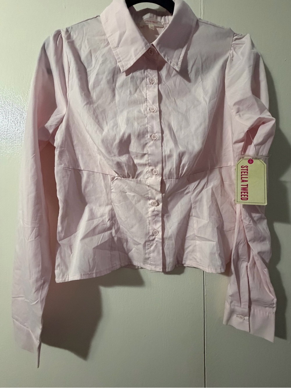 Stella Tweed Light Pink Button-Down Peplum Blouse